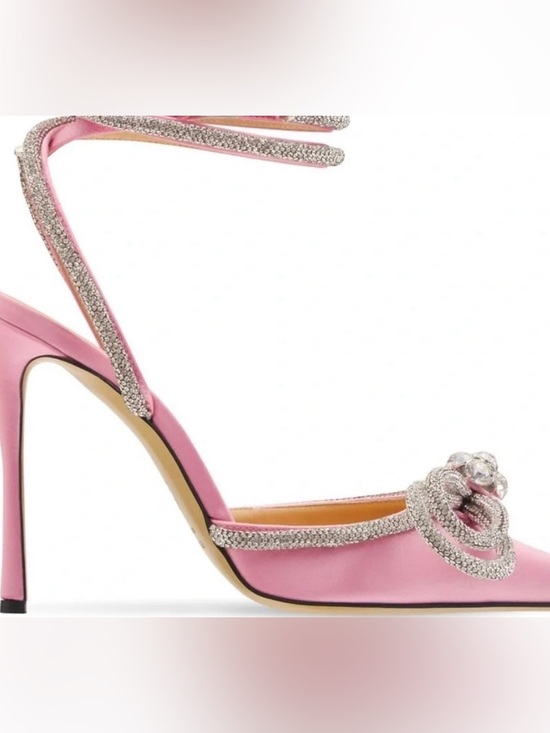 MACH & MACH Shoes - Mach & Mach Pink Satin Crystal-Embellished Pointed-Toe Heels (size 37)